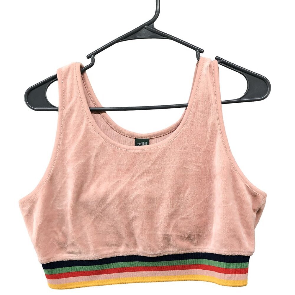 Wild Fable Velour Sports Bra Womens M Pink Rainbow Stripe Training Yoga